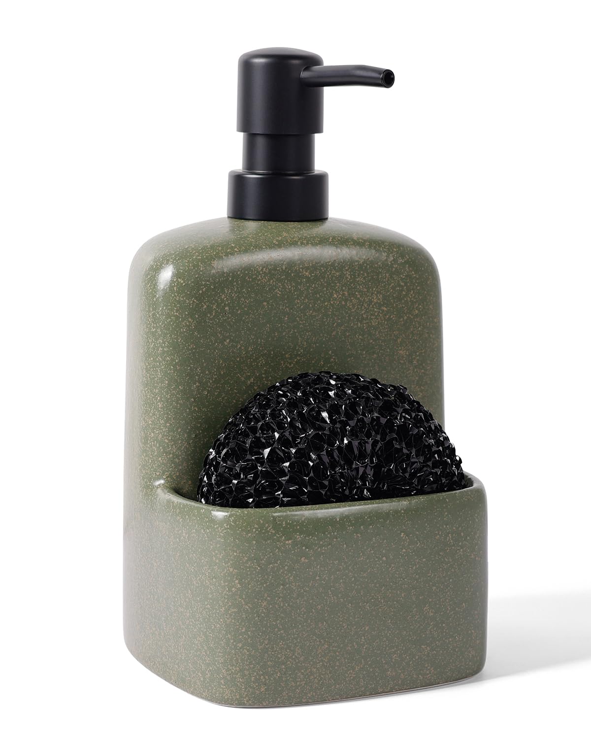 BosilunLife Dish Soap Dispenser - Ceramic Kitchen Soap Dispenser with Sponge Holder Matte Ceramic Soap Daddy Dispenser 20oz for Kitchen Soap Pump and Sponges Caddy (Graphite Green)