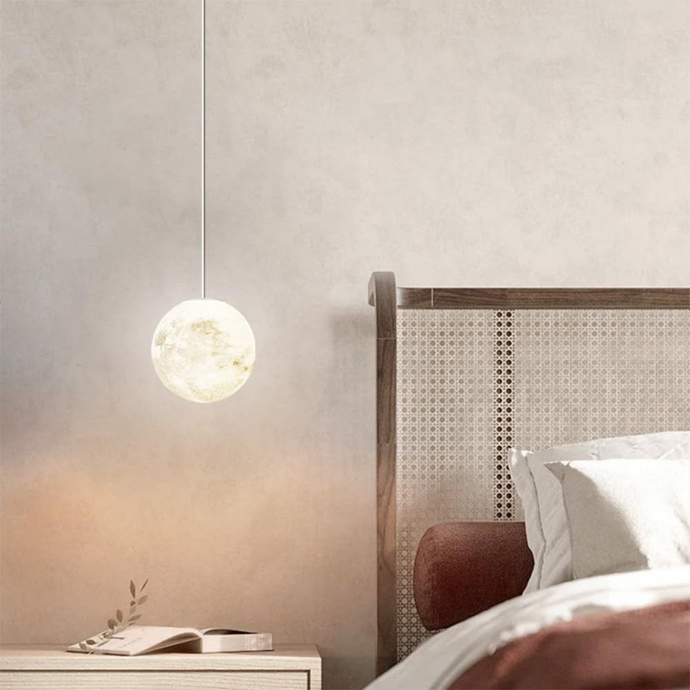 3D-Druck-Mond-Pendelleuchte, 3-W-LED-Beleuchtungskörper, Kinder-Kronleuchter mit weißer Milchkugel, Moderne Planet-Decken-Hängelampe für Jungen- und Mädchenschlafzimmer, Esszimmertisch
