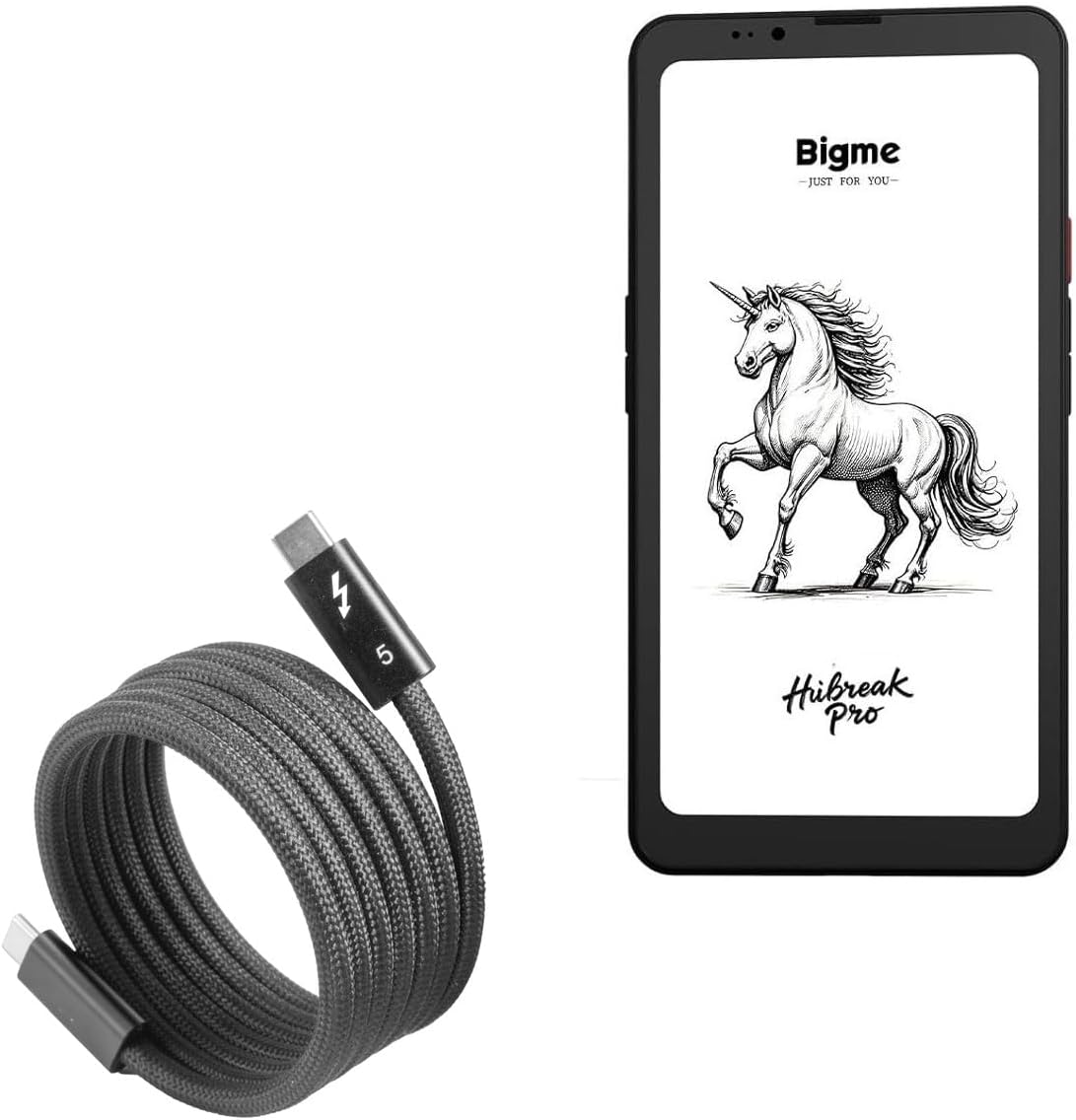 BoxWave Cable Compatible with Bigme HiBreak Pro (6.13 in) - SnapWrap Thunderbolt 5.0 Cable (5ft 240W), Magnetic Self-Coiling Nylon Braided Retractable - Jet Black