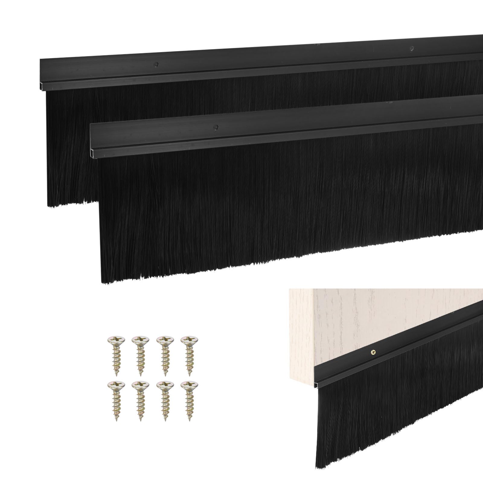 M METERXITY Juego De 2 Escobillas Para La Parte Inferior De La Puerta 39" L X 4.9" W Base De Aleación De Aluminio En Forma De H Con Cerdas De Nylon De 3.9" [Negro]