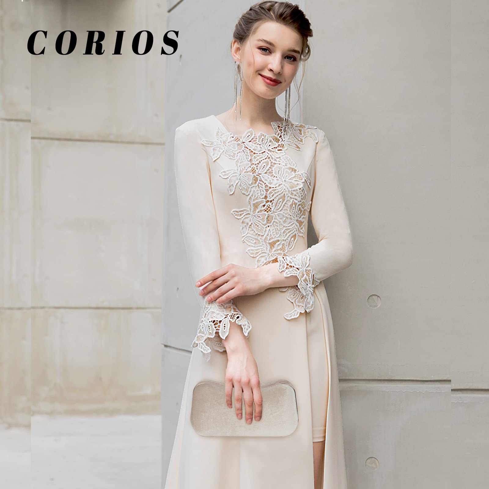 CORIOS Bolso Fiesta para Mujer Brillante Bolso de Noche Bolsa de Cadena Boda Cartera de Mano Bolso de Hombro Elegante Bolso Bandolera para Fiesta de Graduación Banquete Boda Albaricoque