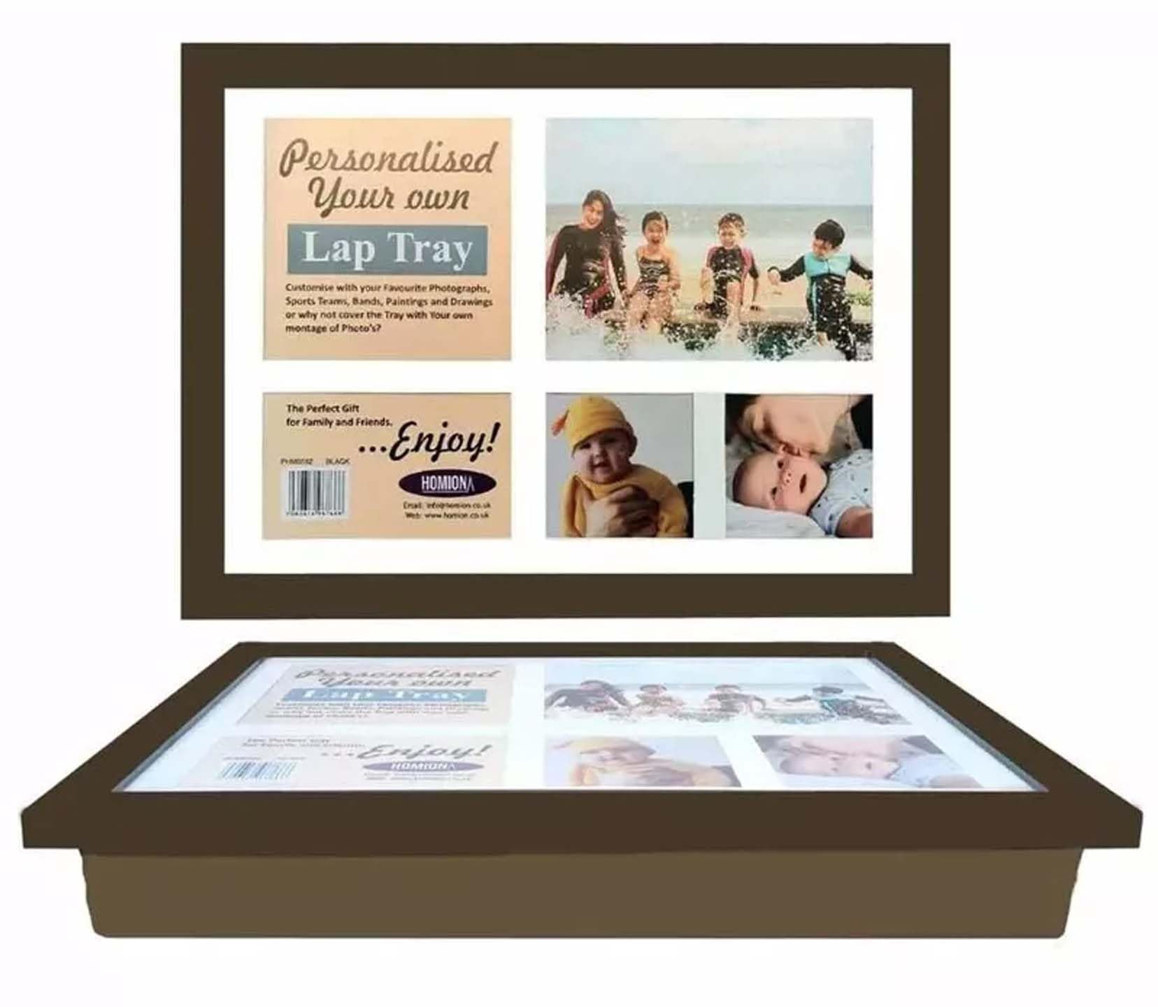 PREMZO Lap Tray Customize Personalized Wooden Soft Padded Bean Bag Cushioned Photos Paintings Great Gift Any Occasion Laptop Breakfast Food Dinner (Brown)