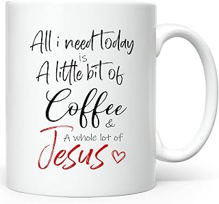 Christian Gifts for Women Ceramic Coffee Mug, Religious Gifts, Inspirational Scripture Coffee&Tea Mug, Bible Verse: Jesus & Coffee, Microwave and Dishwasher-safe (White-RED Jesus) thumbnail