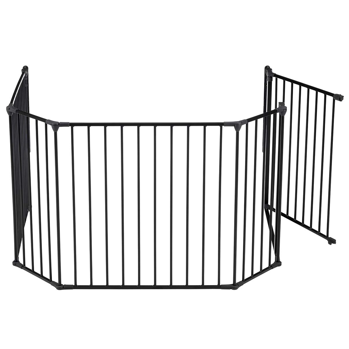 DOLLE Kaminschutzgitter Schwarz bis 278 cm - Ofenschutzgitter 5-teilig | TÜV-geprüftes Absperrgitter für Kamin und Treppe, 5 flexible Elemente inkl. Tür, auch als Laufstall oder Schutzgitter nutzbar