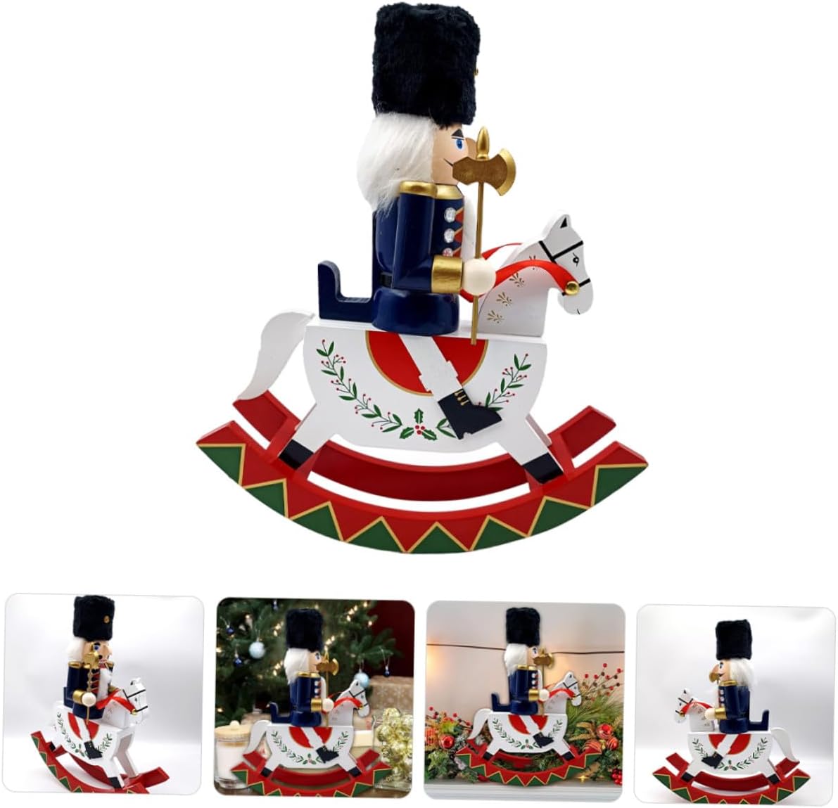 Christmas Nutcracker Puppet Wooden Horse and Soldier Figurines Large Tabletop Ornament for Holiday Home Party Decor