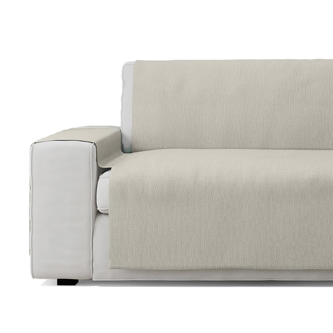 GAMUSI Cubre sofá - Funda de sofá práctica de algodón 4 plazas (hasta 220 cm de Ancho) - Color Beige