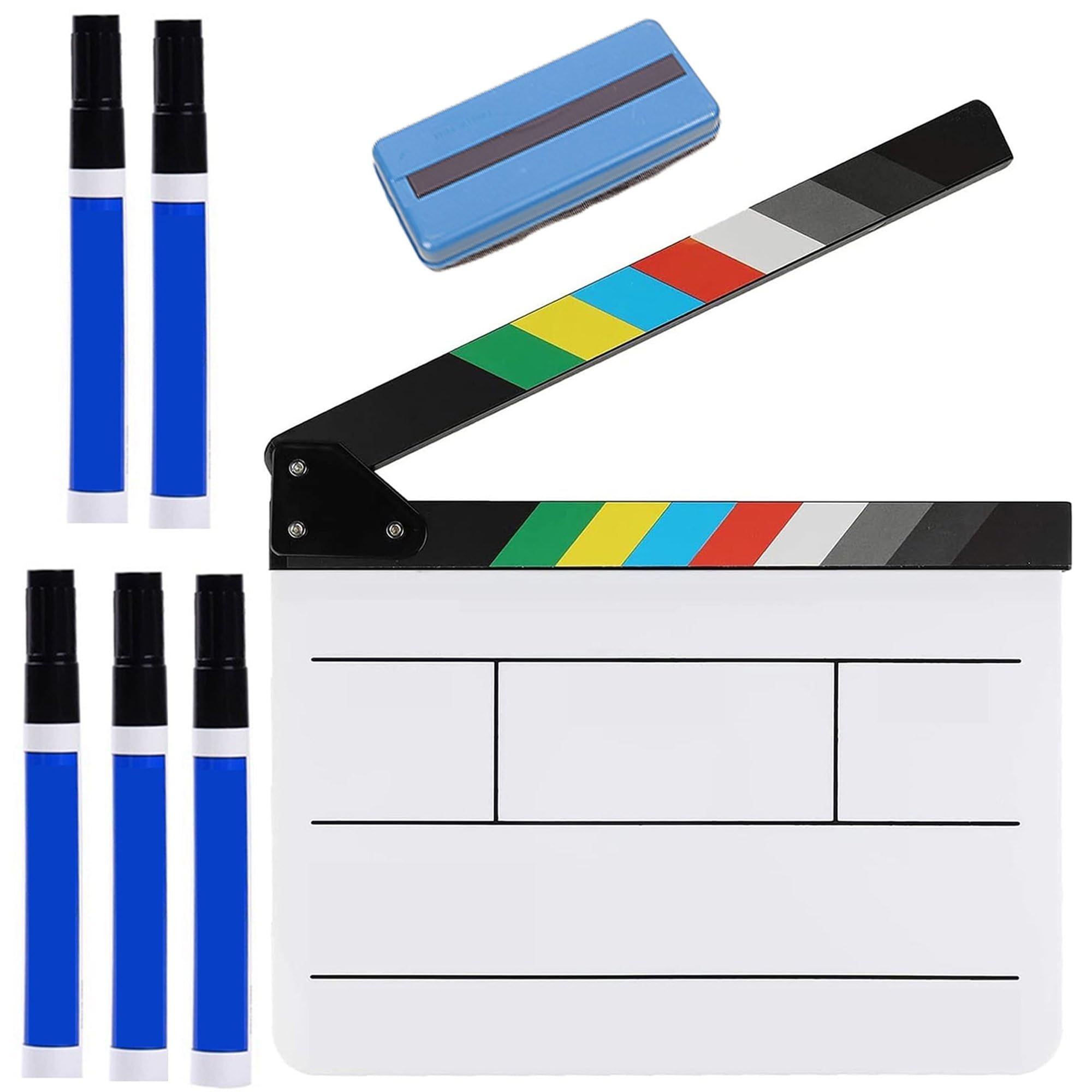 7PCS lavagne per registi in acrilico colorato, 20*20 cm, Cinematografico Acrilico Film Clapboard Pellicola, Regista Professionale, Rumoroso, con 5 pennarelli e cancellino per lavagna