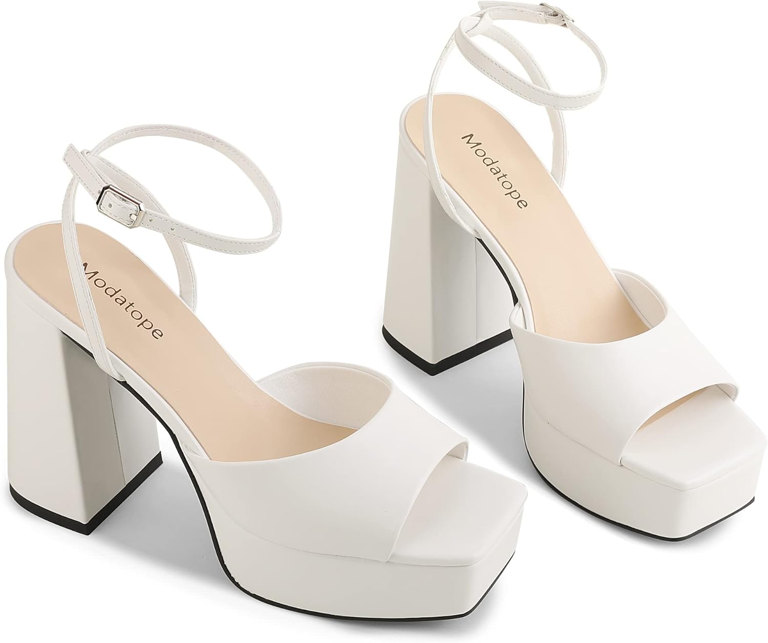 Modatope Platform Heels for Women Platform Sandals Womens Chunky Heel Open Toe Pumps Ankle Strap Womens Wedding Party Pumps Shoes - Image 7
