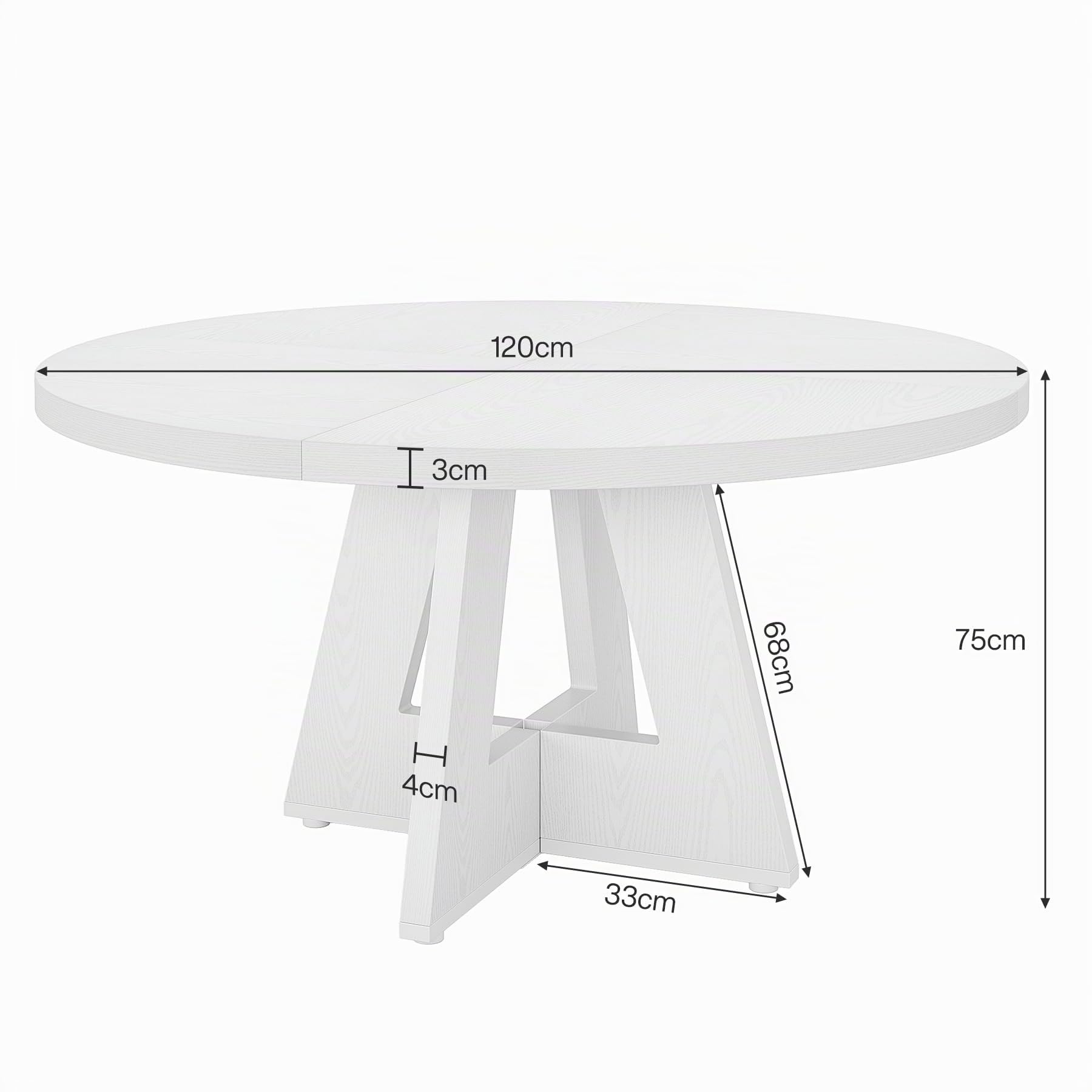 Tribesigns Table de salle à manger, ronde, table de cuisine pour salle à manger, salon, 120 cm, pour 4 personnes, table de ferme avec plateau et pieds en bois, blanche (table uniquement)
