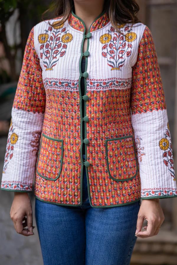 Image of Jackets for women | Cotton Quilted Reversible Short Jacket | Double Sided Warm Outerwear Coat for women |Jacket for women winter wear