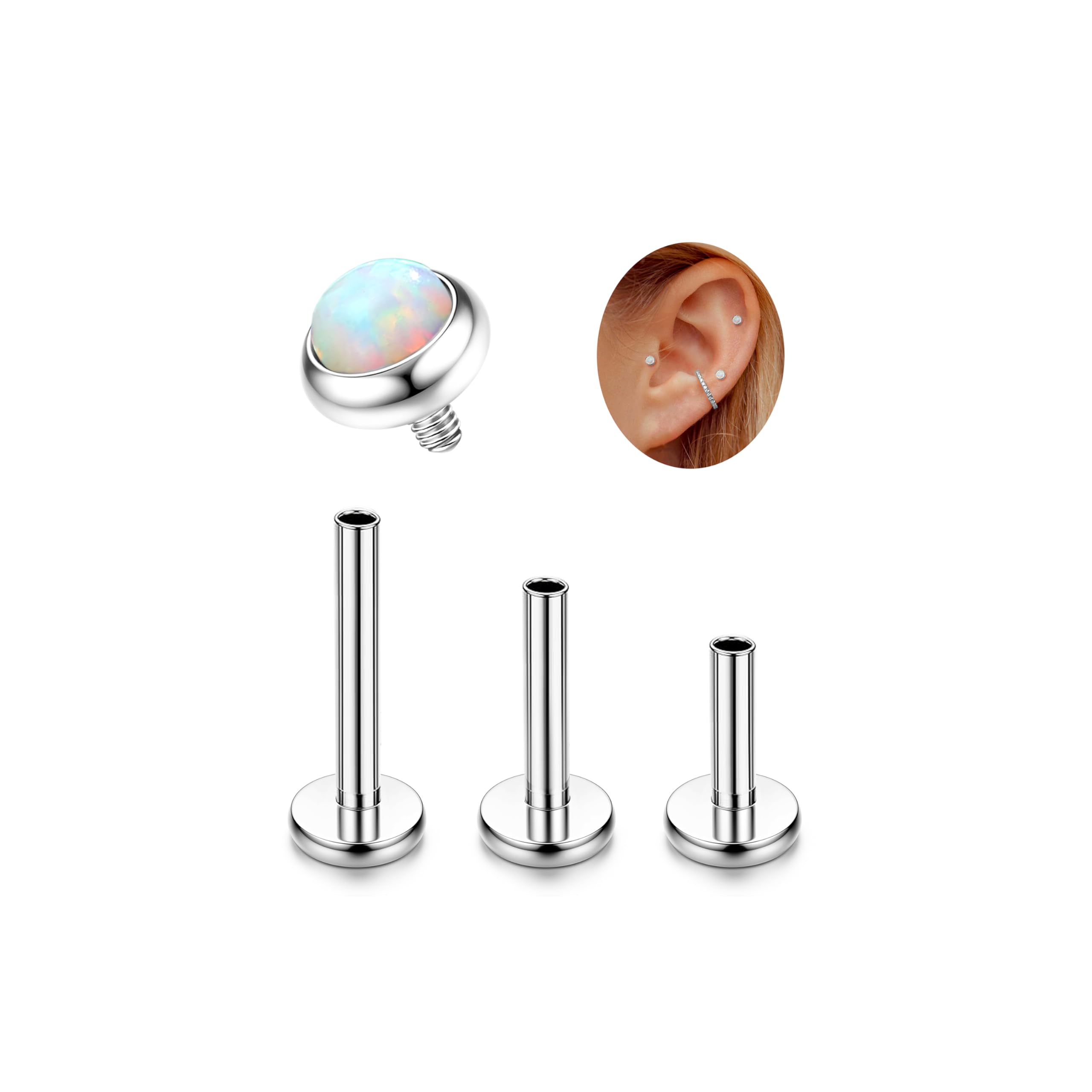 Adramata G23 Titan Helix Piercings Tragus Piercing 16G Innengewinde Labret Piercing Lippenpiercing Medusa Piercing Medizinische Ohrstecker Piercing Ohr Klein Helix Tragus Conch Piercing Gold Silber