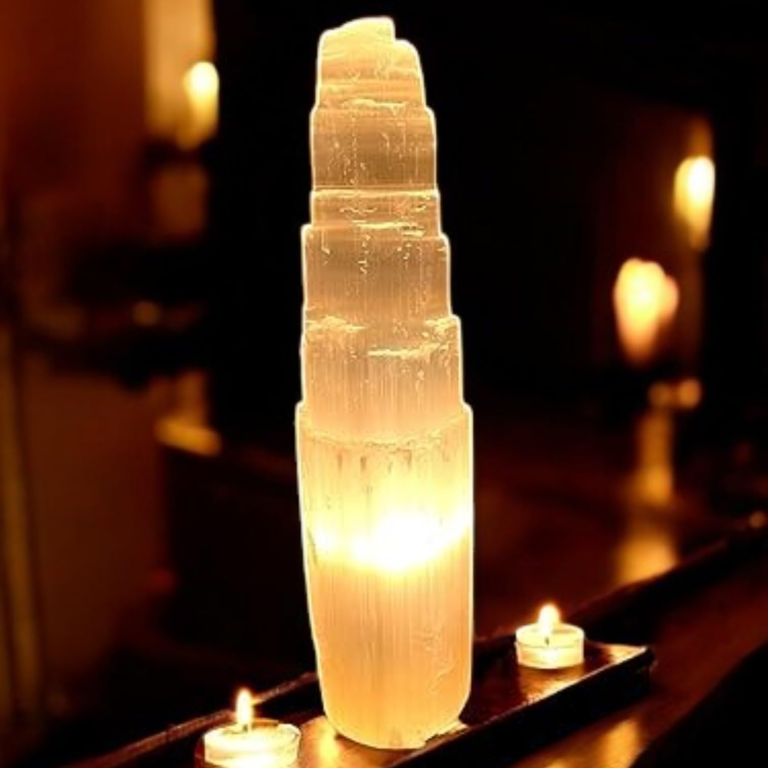 Pro Home Natural White Natural Selenite Lamp Healing Selenite Crystal Charging Mountain Tower Lamps For Meditation Spiritual Energy Decoration Or Gift (35Cm)