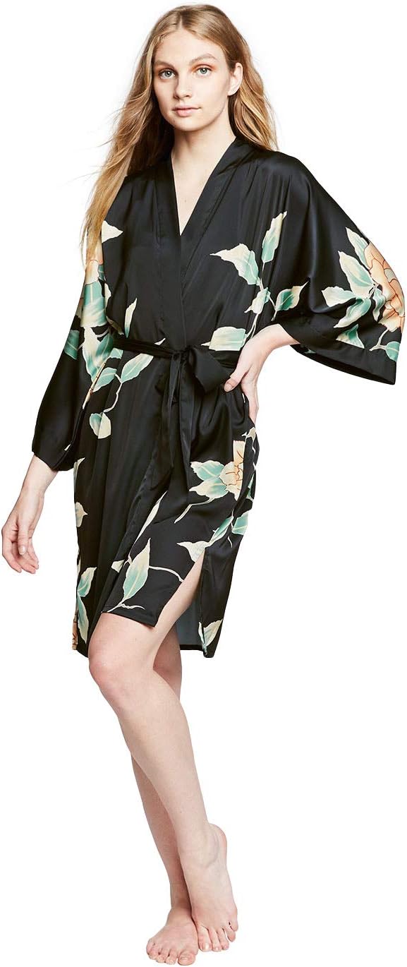 KIM+ONO Luxury Kimono Robe for Women | Short Floral Robe | Original Design | Removable Waist Tie Closure