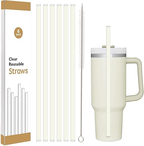 Popote de repuesto compatible con vaso Stanley 30 de 40 onzas, paquete de 6 popotes de plástico reutilizables para Stanley Cup, accesorios incluyen