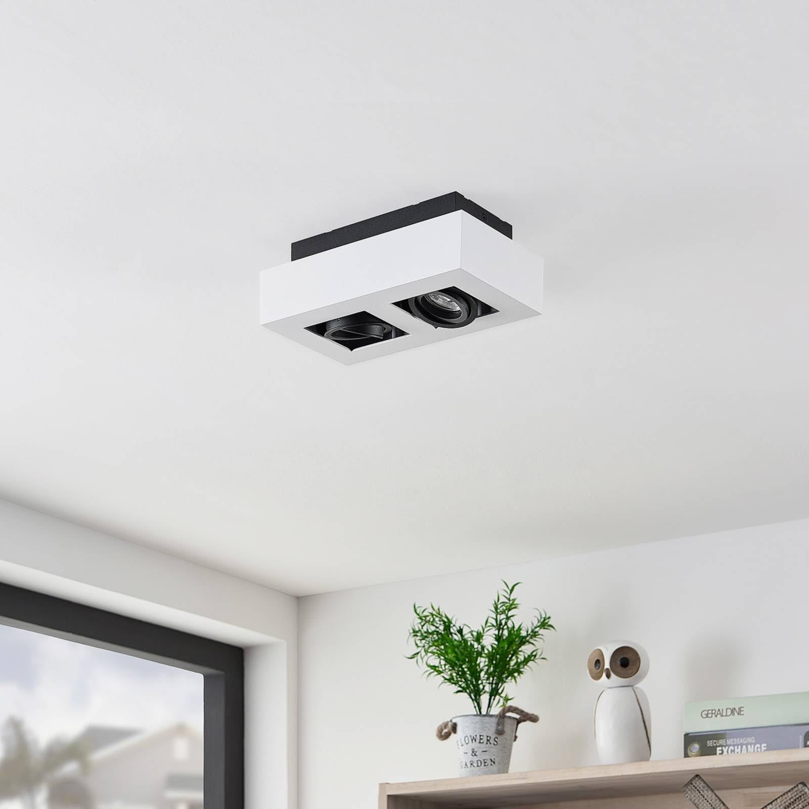 Arcchio lámpara de techo en blanco, foco | lámpara de cocina, gu10, 2 bombillas, moderno, de aluminio, angular para pasillo, oficina, espacio de trabajo, sala de