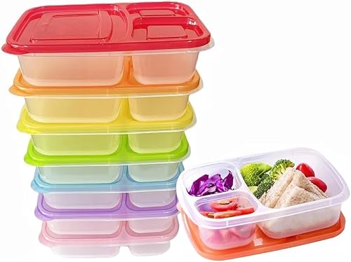 WEEK NINE Bento - Loncheras reutilizables con 3 compartimentos para la escuela, el trabajo y los viajes, juego de 7