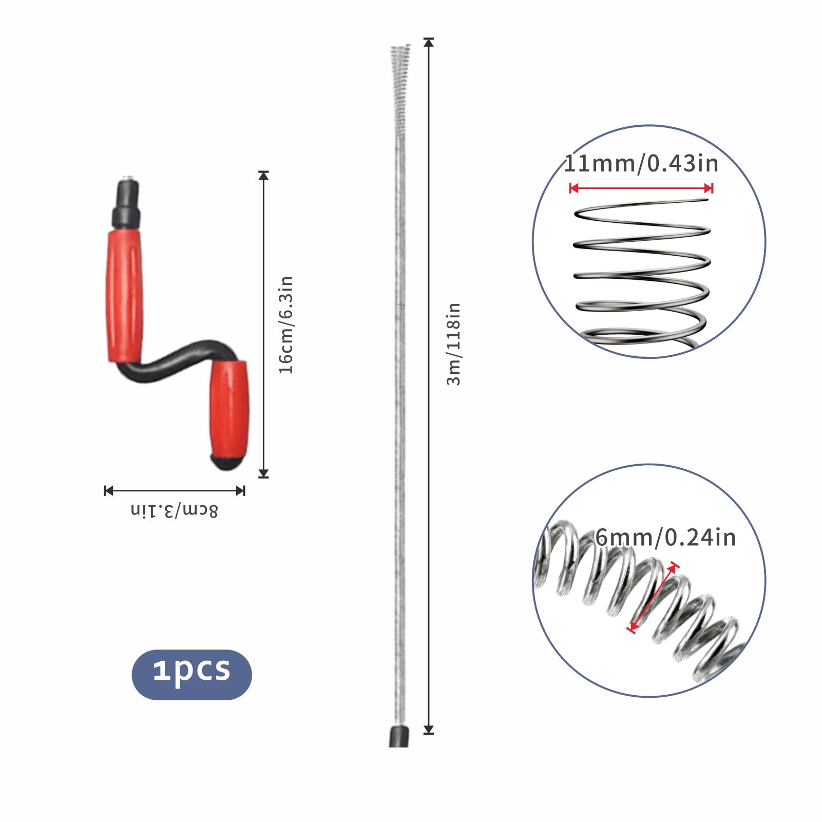 Lylxienty Drain Snake Unblocker Wire Tools Drain Unblocker Wire Rod Flexible Spring Cleaner Pipe Hair Removal Dirt Cleaning Tool Clog Remover for Sewer Bathroom Drainage,Kitchen Sinks,Toilet 3M - Image 2