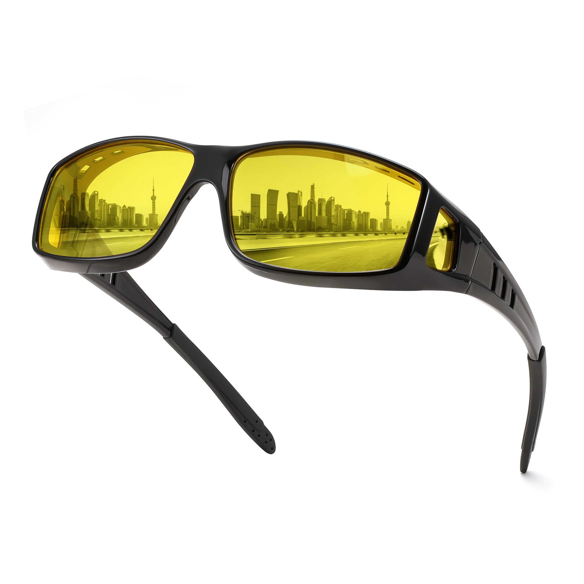 FEISEDY Night Driving Sunglasses Polarized Fit Over Sunglasses for Men Yellow Lenses Anti Glare Glasses B0225