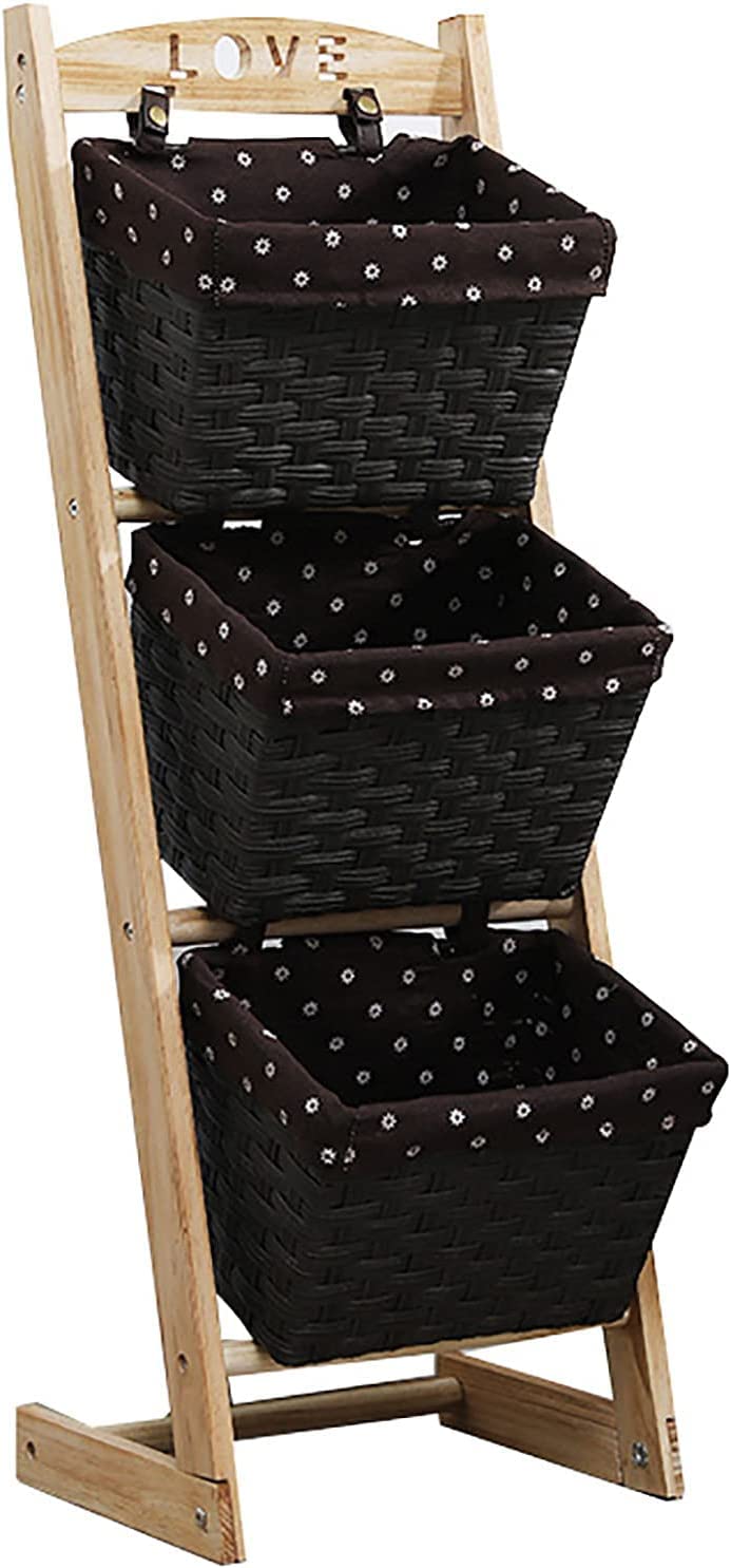 Pionowa wieża do przechowywania z wiklinowymi koszami, dekoracyjny organizer stojak na zabawki, przekąski i książki, brązowy, 3 poziomy, 35,5 x 28 x 99 cm
