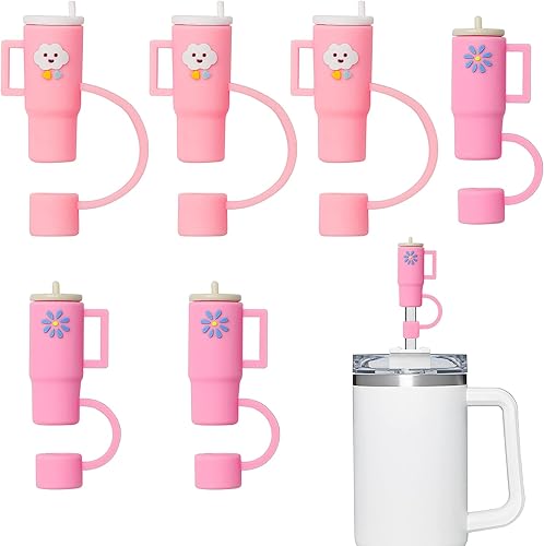 Tapa de popote para copa Stanley, 6 piezas de popote de silicona compatible con vaso Stanley de 30 y 40 onzas con asa y pajita, cubiertas de punta