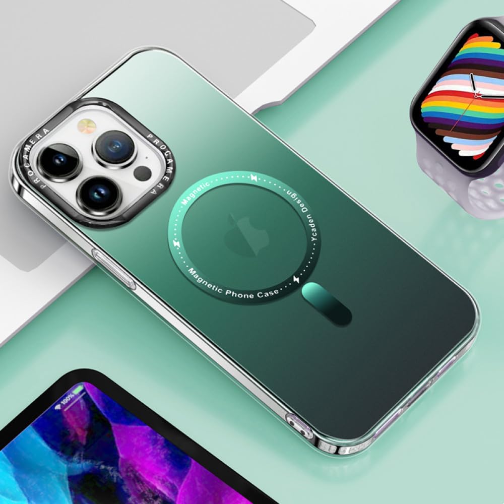 Coque magnétique antichoc iPhone 14 Plus étui airbag vert dégradé - 7