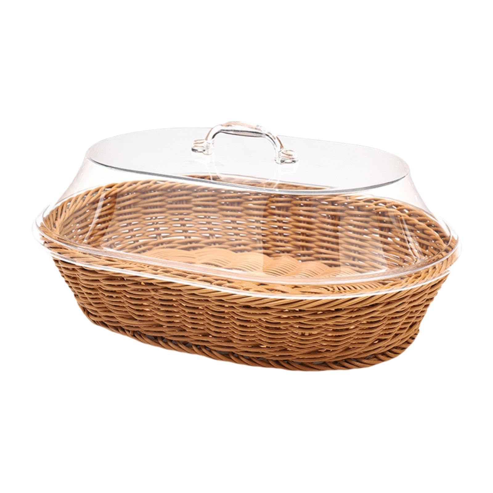 Pixzcsa Wood Wicker Basket With Lid Exceptional Style Effortlessly Blends In Kitchen Living Room And Restaurant Decor Wicker Fruit Basket With Lid Kitchen Counter 25X35cm
