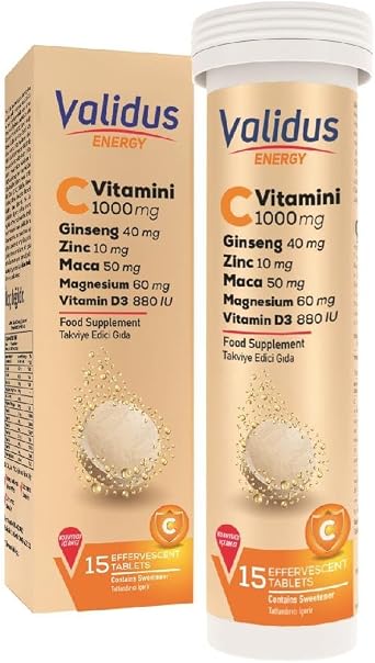 Validus Enerji C Vitamini 1000 mg + Ginseng + Çinko + Maca Efervesan Tablet