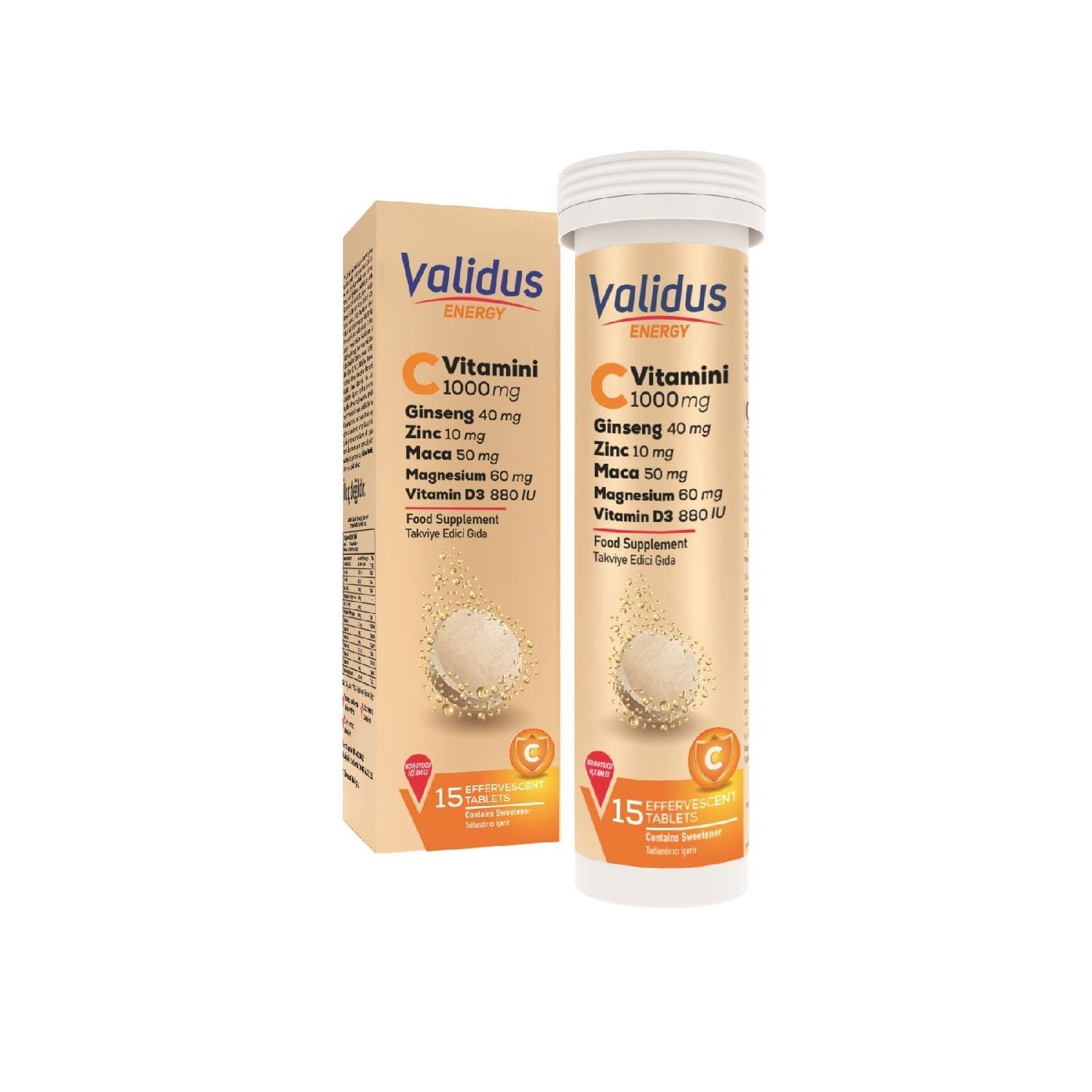 Validus Energy Vitamin C 1000 mg + Ginseng + Zinc + Maca Efervesan Tablet