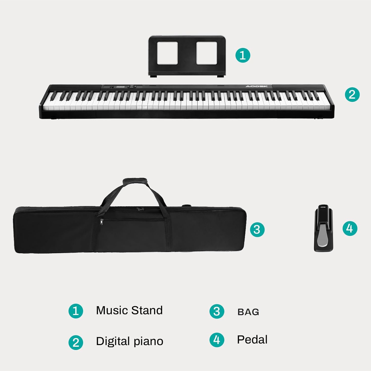 Aodsk 88 Key Digital Piano Bundle with Double X Keyboard Stand - Complete Piano Setup for Beginners, Portable Electric Piano with Stand, Sustain Pedal, Carrying Case & Online Lessons