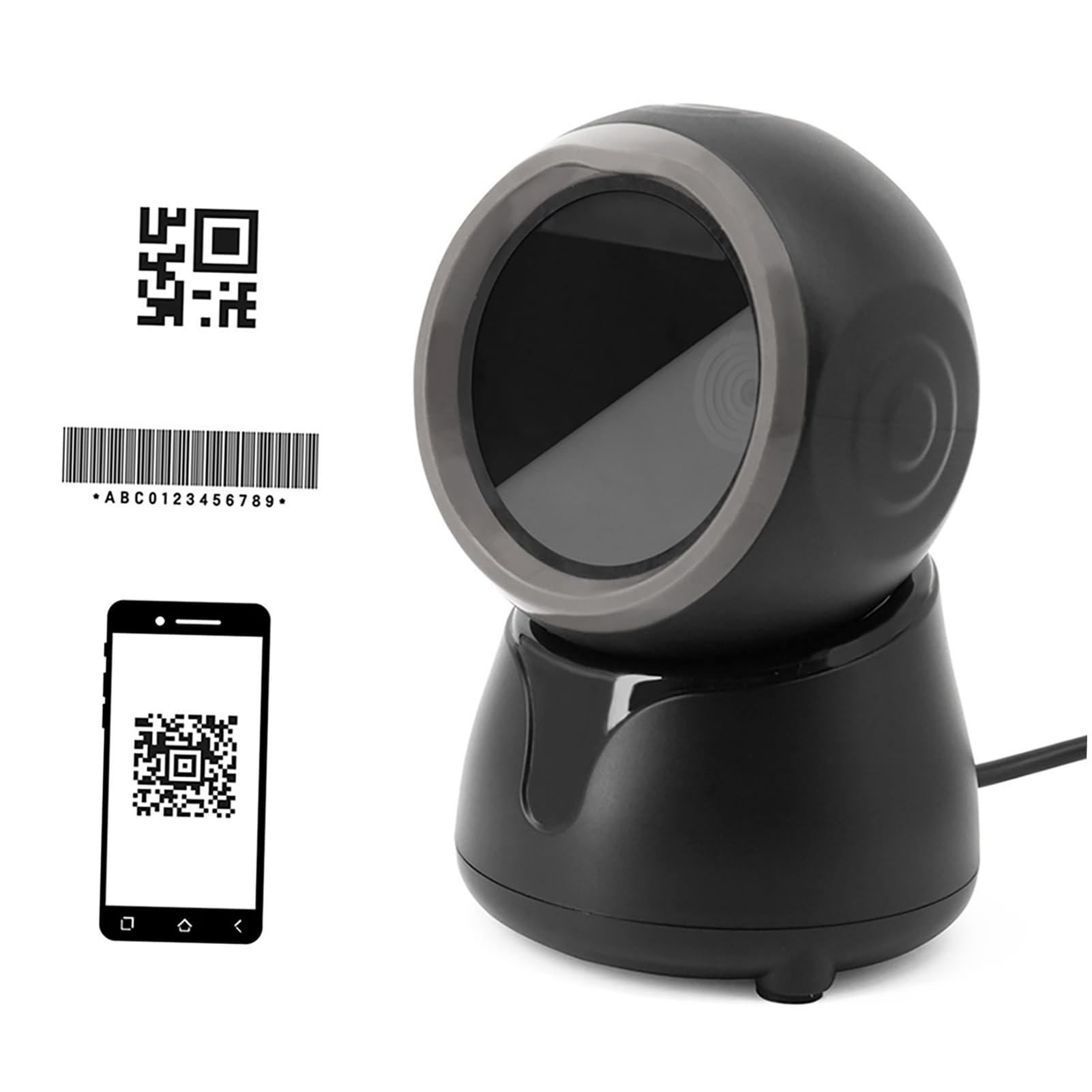 Domary Biurkowy Skaner Kodów Kreskowych 2D QR, Funkcja Głośnomówiąca i | Skaner z globalną migawką CMOS, Uchylone Okno 62 Mm, prędkość Dekodowania 120 Kl./s, do Systemów POS w Supermarketach