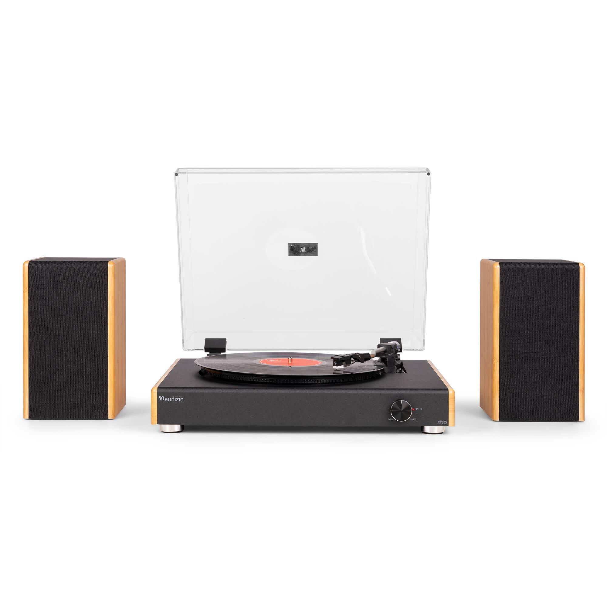 Audizio RP335 - Platino in vinile Bluetooth con altoparlanti 2 x 40 W, design elegante, versione in bambù, riproduzione USB, 3 velocità, funzione registratore, ideale per audiofili e collezionisti di