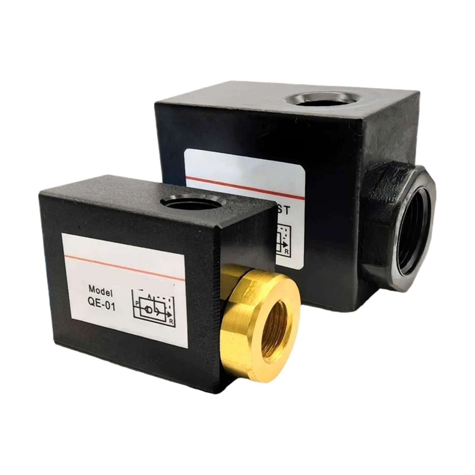 Válvulas neumáticas de escape rápido QE-01 a QE-04 con conexiones de un octavo a media pulgada
