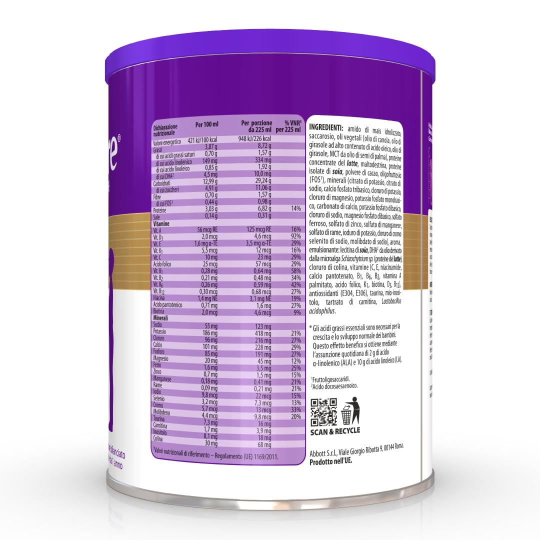 PEDIASURE Crescita e Sviluppo Integratore Alimentare per Bambini, Multivitaminico con 27 Vitamine e Minerali e Proteine, da un Anno in Su, Confezione 850g, Gusto Cioccolato