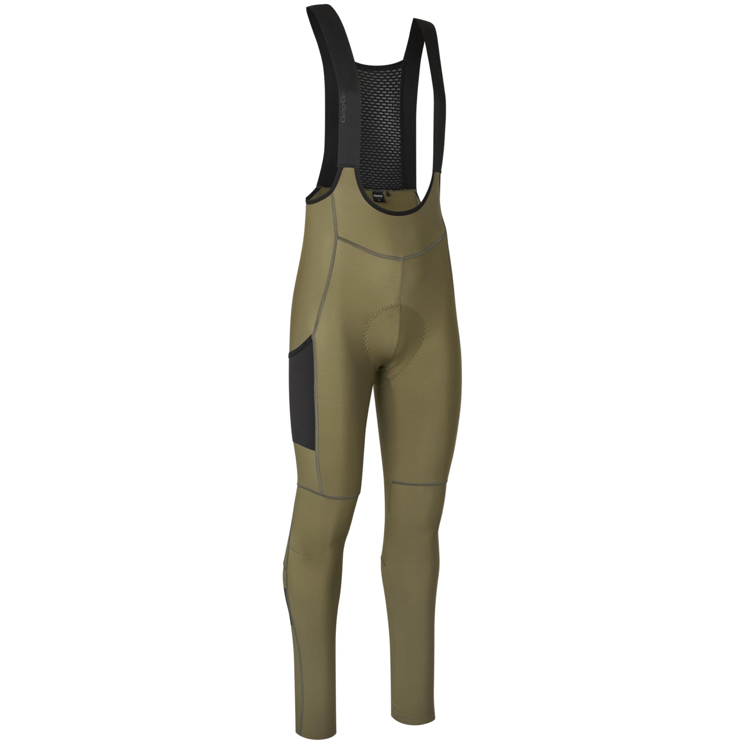 GripGrab PACR Thermal Winter Cycling Bib Tights Mens Padded Long MTB Gravel Bike Road Biking Pants with Leg Pocket and Padding Olive Green