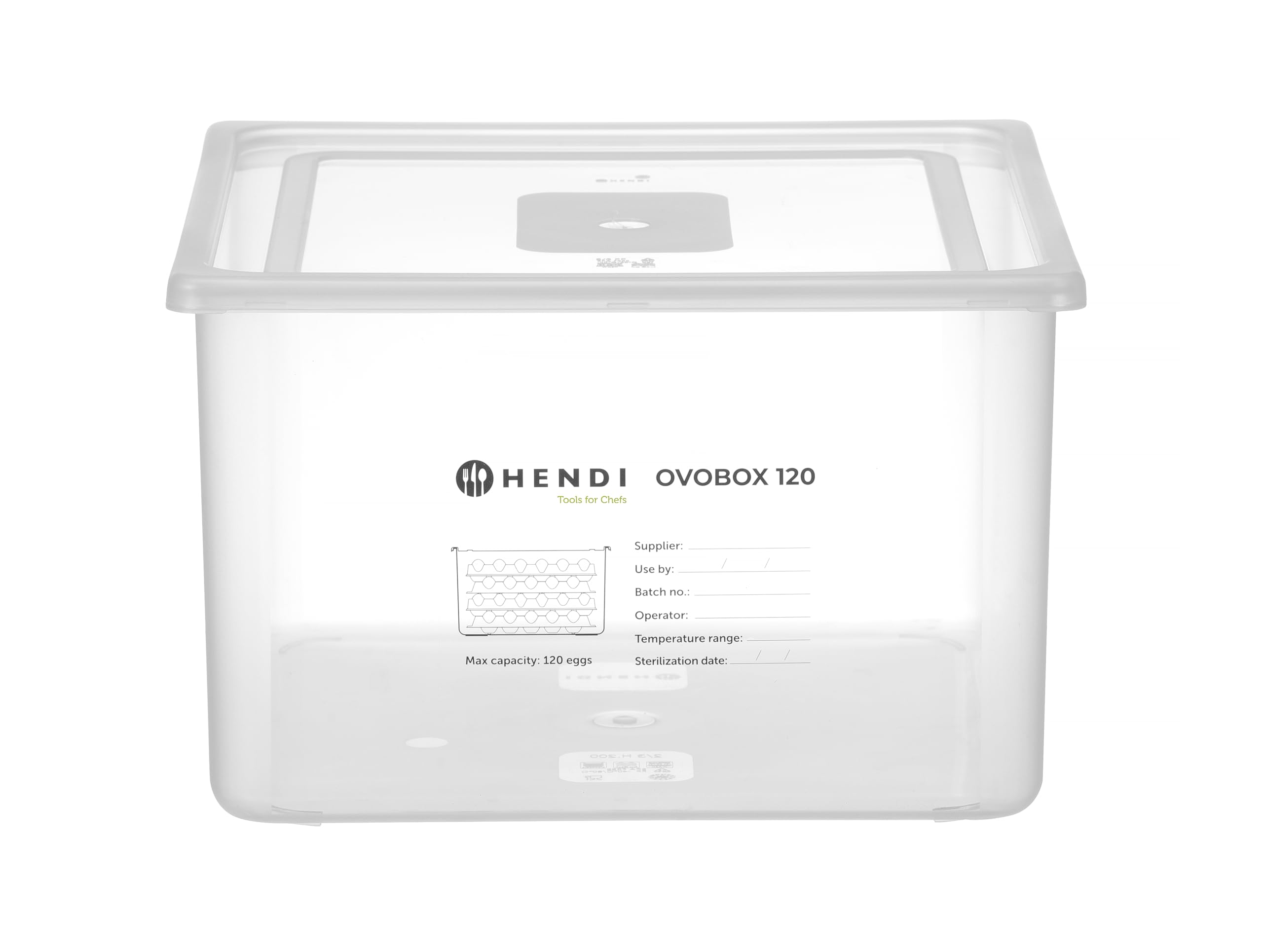 HENDI Contenedor para huevos OVOBOX 120, con tapa y 8 bandejas, GN 2/3, 18L, 355x325x(H) 200mm, PP y PS