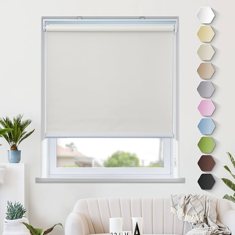 GrandeKor 電動ロールスクリーン ベージュ つっぱり遮光横50㎝縦60