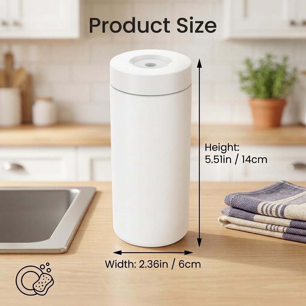 Dish Soap Dish Dispenser, 240ml Silicone Squeeze Washing Up Liquid and Hand Soap Refillable Bottles, Dishwashing Liquid Dispensing for Kitchen & Bathroom (White)