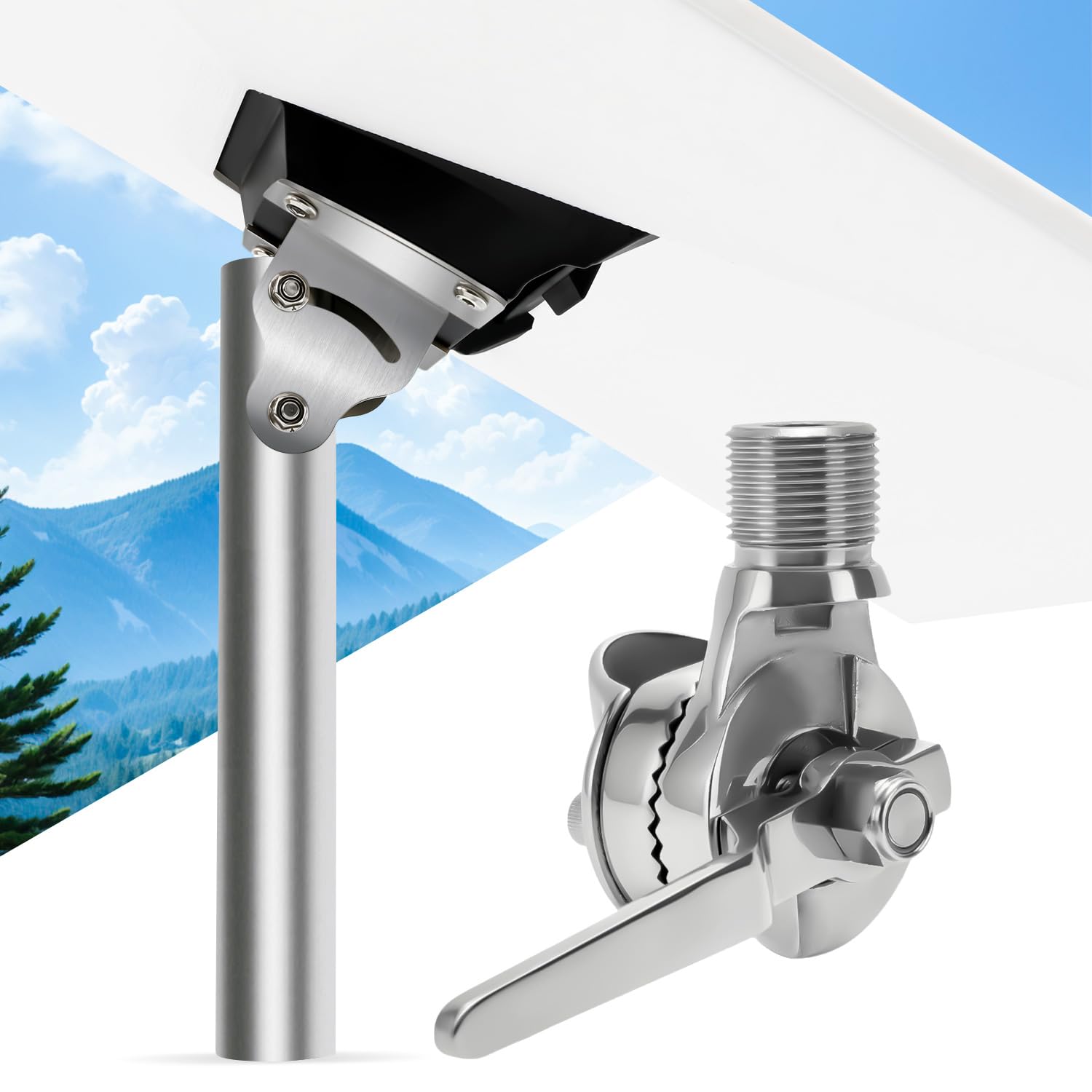 Photo 1 of Full Stainless Steel Starlink Gen3 Mount with Adapter for Yacht Ship RV Marine, 316 Stainless Steel Base, Starlink Mounting Kits Gen3, Marine Antenna Mount (316 Pipe clamp)