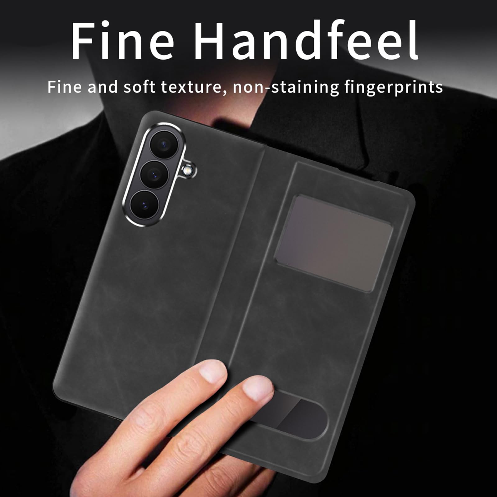 Funda con Tapa For Samsung Galaxy Z Fold 8 Ultra, Funda De Piel De Lujo Ligera con Función Atril, Cierre Magnético, Ventana De Visualización(Black)