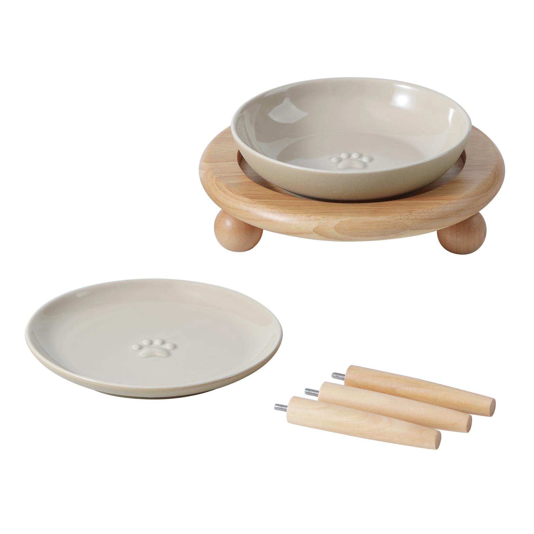 Havniva Raised Ceramic Wide Whisker Friendly Cat Dishes, Food&Water Bowl with 2 Style Stand Adjustable Pet Bowl Set(1Dish+1Shallow Dish+Stand