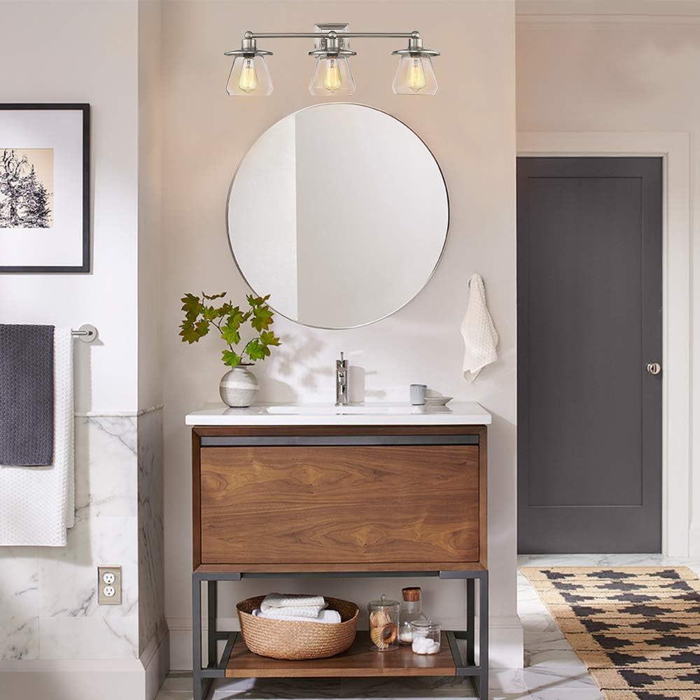 🛒 Crazy Deals Beionxii 3-Lights Bathroom Vanity Light | 24 Inches Modern Brushed Nickel Hallway Wall Sconce with Clear Glass BXS003