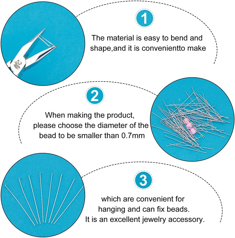 UNICRAFTALE 500pcs 50mm Stainless Steel Head Pins Flat Head Pins Eye Pins Findings Metal Earring Pins End Headpins for Jewelry Making DIY Craft with Container Head 1.5mm