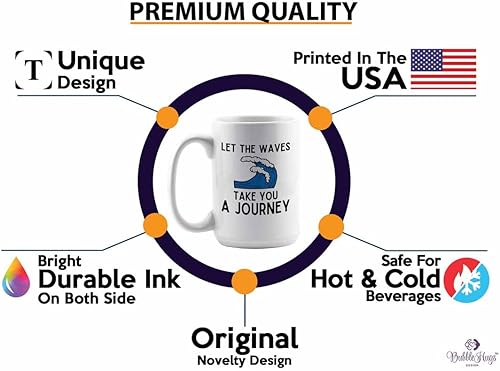Miniatura 2 de Taza de café de surf de 15 onzas, color blanco, Let the Wave, regalos para entusiastas del surf, deportes acuáticos, tabla de surf, atletismo,