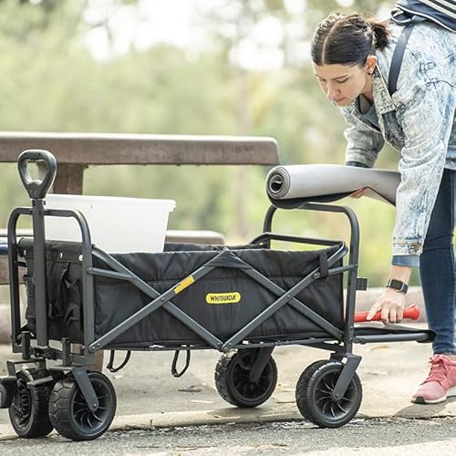 Whitsunday Collapsible Folding Garden Outdoor Park Utility Wagon Picnic Camping Cart With 8“ Bearing Fat Wheel And Brake (Standard Size(Plus+) 8" Wheels With Tailgate (Ocean Blue) #TOP5
