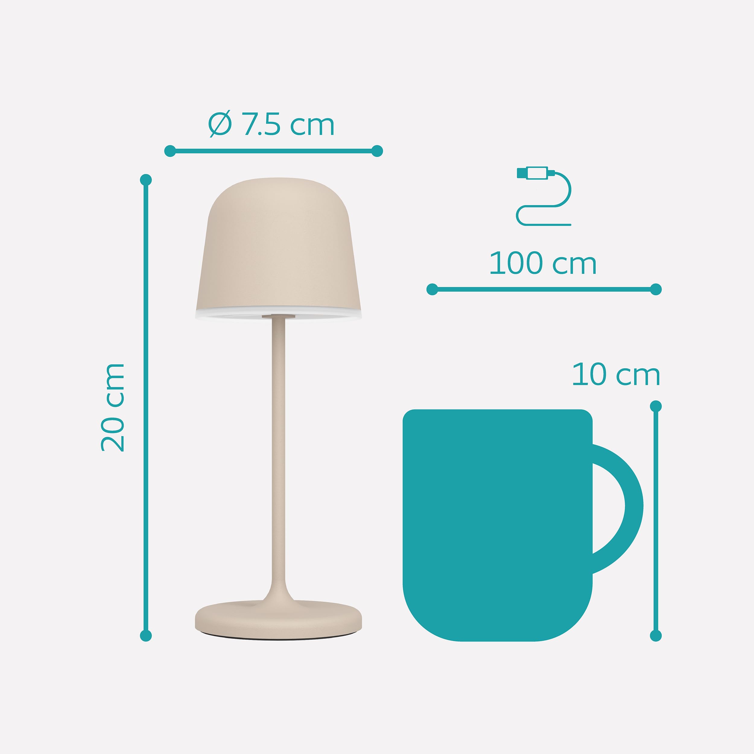 Eglo Mannera-S Lámpara de mesa LED con batería, inalámbrica, para exteriores, regulable, con estaca, aluminio, acero en beis, IP54