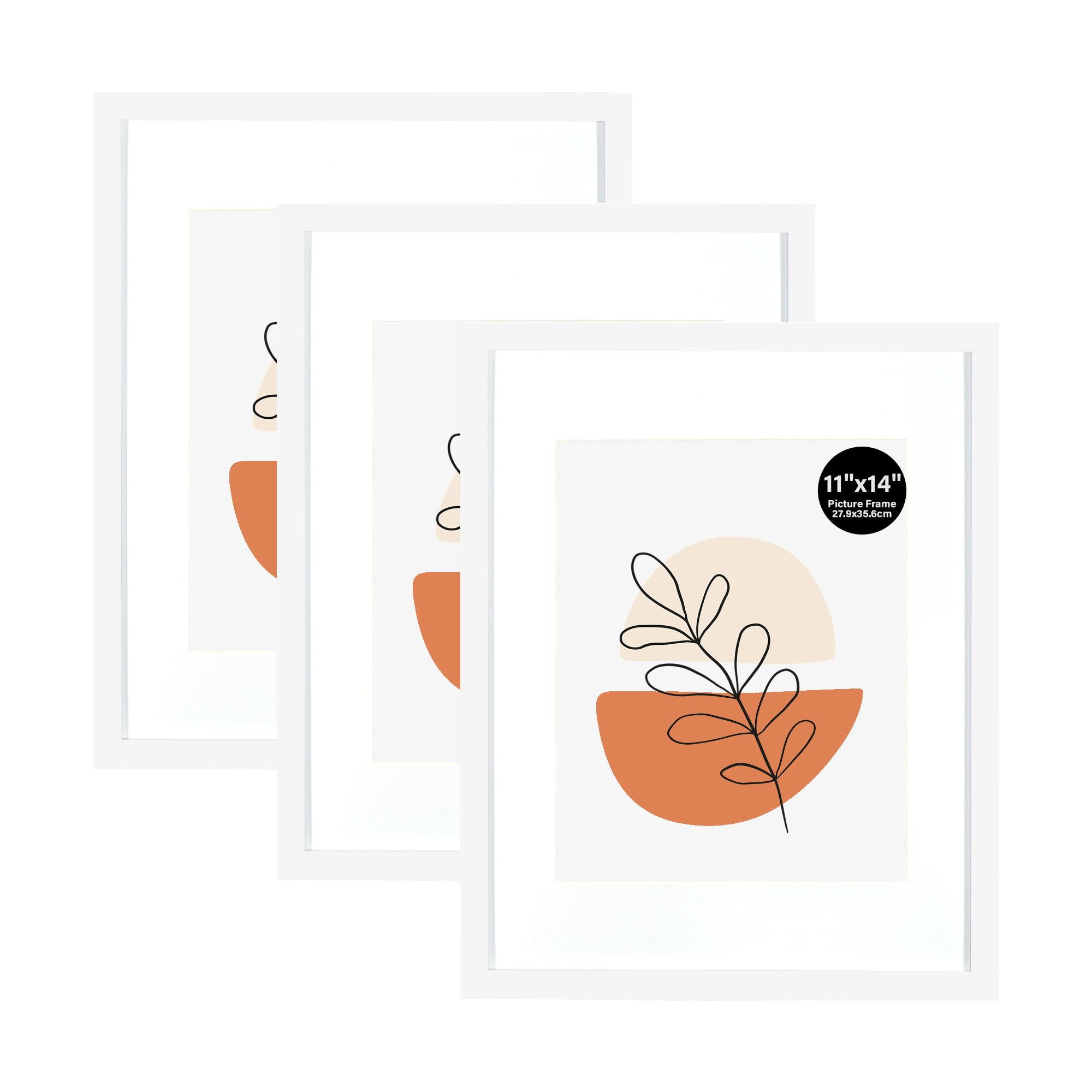 Kaiwin White 11X14 Picture Frame Set Of 3, Photo Frame With Acrylic Glass For Pictures 8X10 With Mat Or 11X14 Without Mat, 14X11 Picture Frames For Hanging, For Photos, Posters, Puzzles| Poster Frame