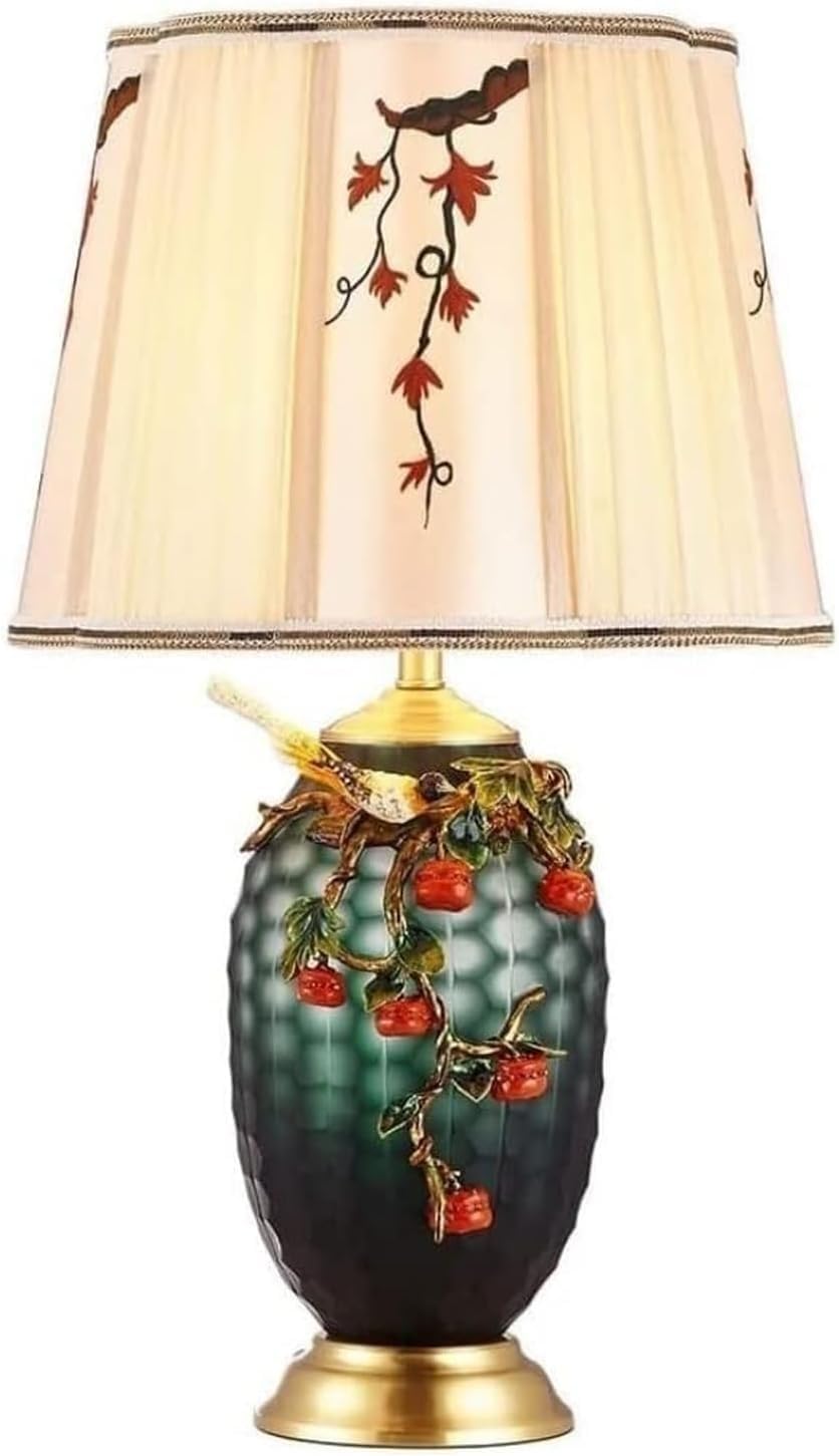 DFAEEKIYO Chinese Style Retro Table Lamp Brass Ceramic Lamps Creative Decorative Nightstand Living Room Bedroom Farmhouse Bedside