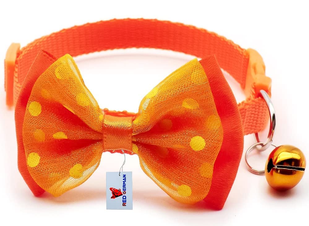 Image of Cat Collars I Color Full with Bell and I Bow Kitten and Small Dogs I Soft Adjustable Collar Safe I Solid and Protection for I Cats and Puppies Cute with Bow Design I (Color May Vary) (Orange)