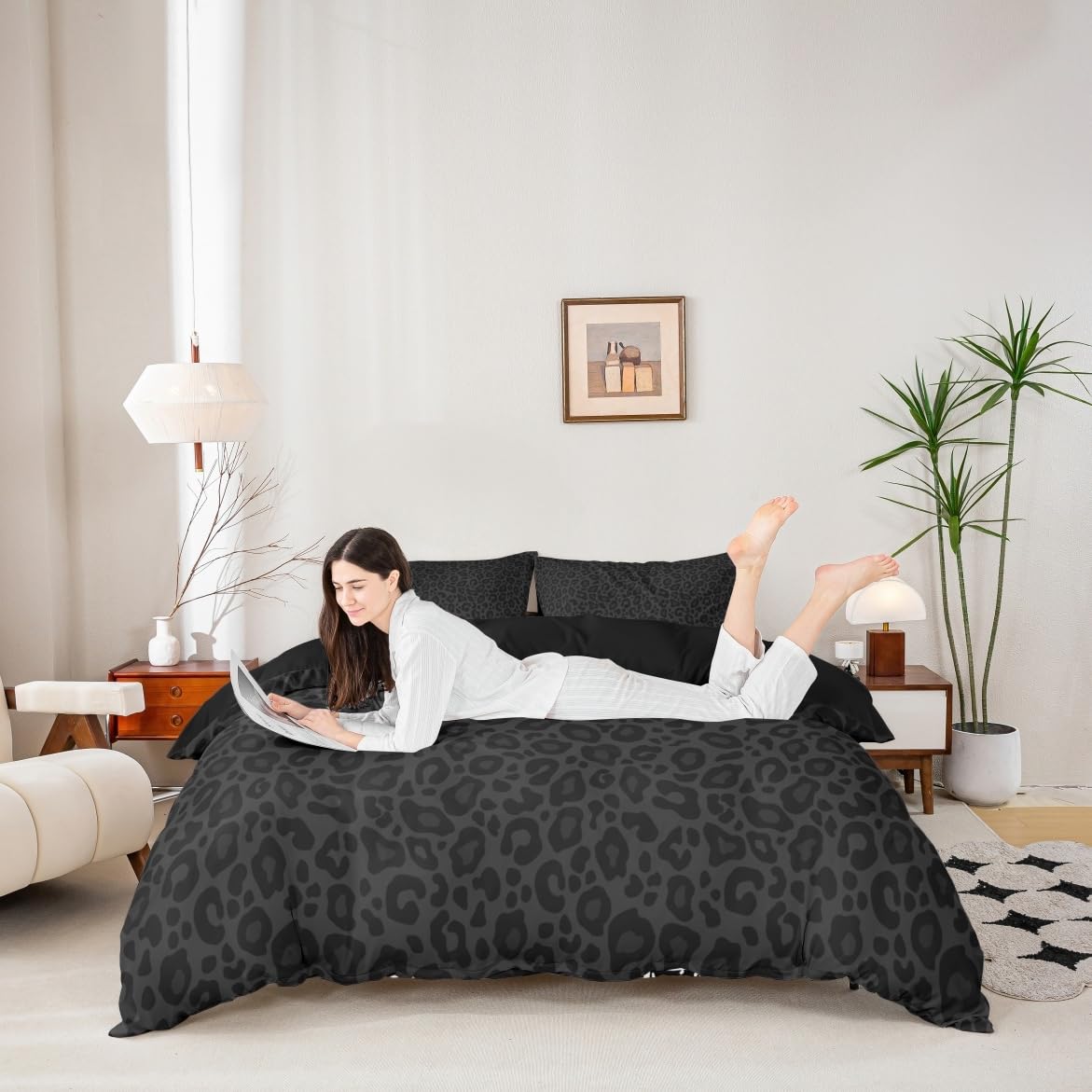 Leopard Print Duvet Cover African Cheetah Bedding Set Gray Wild Animal Skin Print Comforter Cover for Boys Girls Kids Room Decor Bedding Set Twin Size,No Comforter