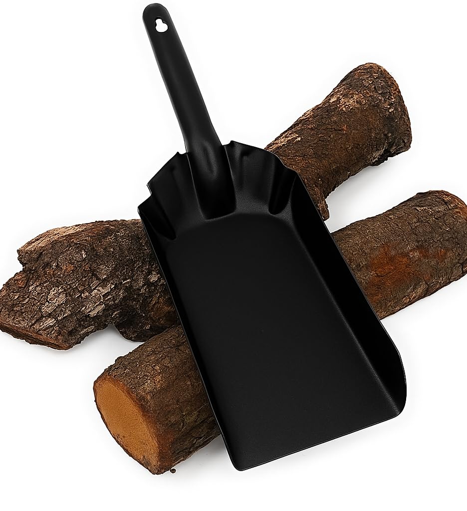 MGE - Pelle en Métal pour Cheminée et Barbecue - Pelle à Charbon - Pelle à Cendre - Fer Émaillé - Gris